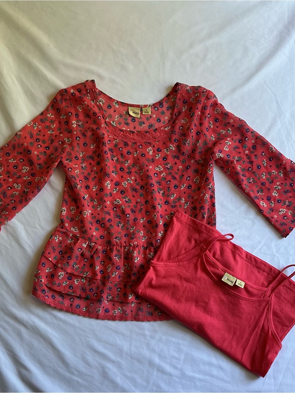 Mudd Red Floral Peplum Top with Solid Red Tank - Kids
